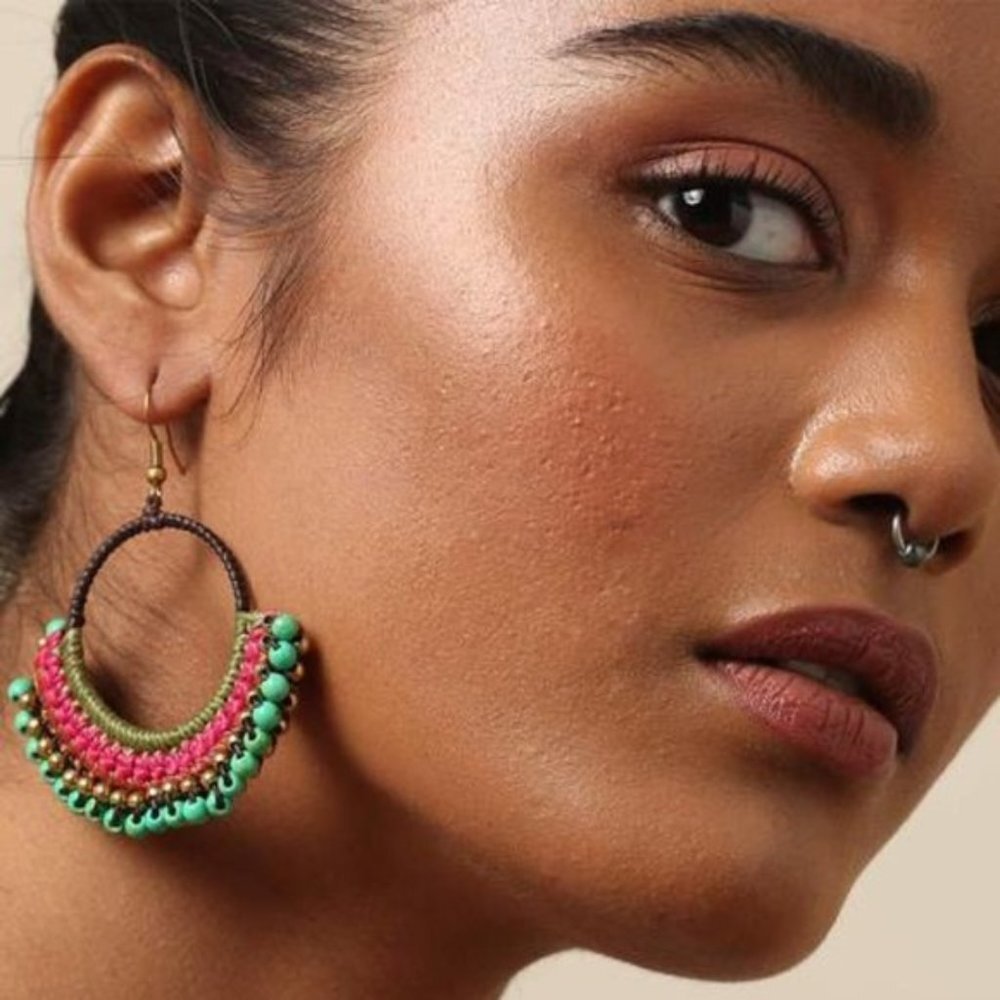 Ajio Thai Lanna Tribe Handmade Crochet Bead Earrings